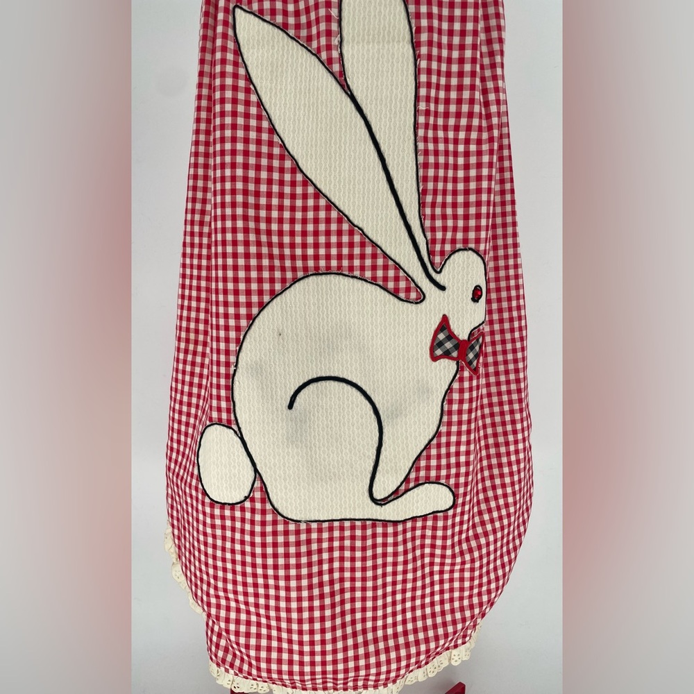 60s/70s Cottagecore Novelty Rabbit Appliqué Gingham Color-blocked Maxi Dress - Picture 3 of 14